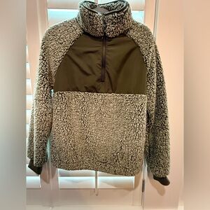 Cozy Olive Green Sherpa Fleece Hoodie